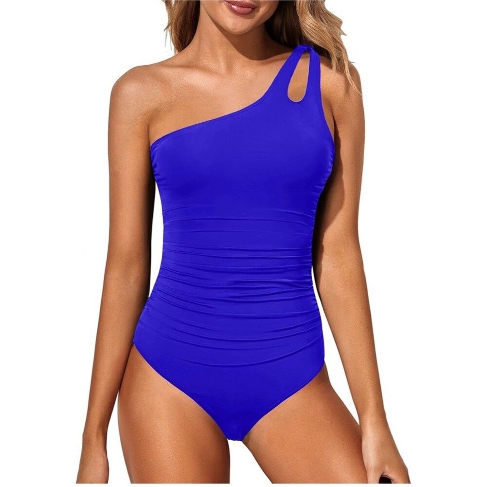 Holipick One Shoulder One Piece Swimsuit for Women Tummy Control Bathing Suit L